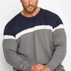BadRhino Big & Tall Charcoal Grey Colour Block Knitted Jumper