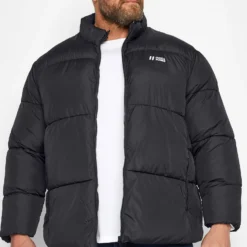 JACK & JONES Big & Tall Black Logo Puffer Jacket
