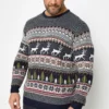 D555 Big & Tall Navy Blue Crew Neck Fairisle Christmas Jumper