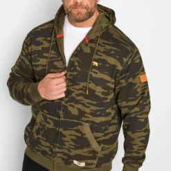 D555 Big & Tall Green Camo Zip Through Hoodie