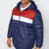JACK & JONES Big & Tall Navy Blue Colour Block Hooded Puffer Coat
