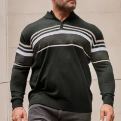BadRhino Big & Tall Black Stripe Quarter Zip Knitted Jumper