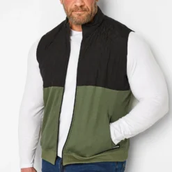 STUDIO A Big & Tall Black & Khaki Green Quilted Gilet