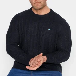 BadRhino Big & Tall Navy Blue Cable Knitted Jumper