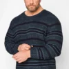 JACK & JONES Big & Tall Blue Stripe Knitted Jumper