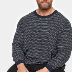 JACK & JONES Big & Tall Navy Blue Stripe Knitted Jumper