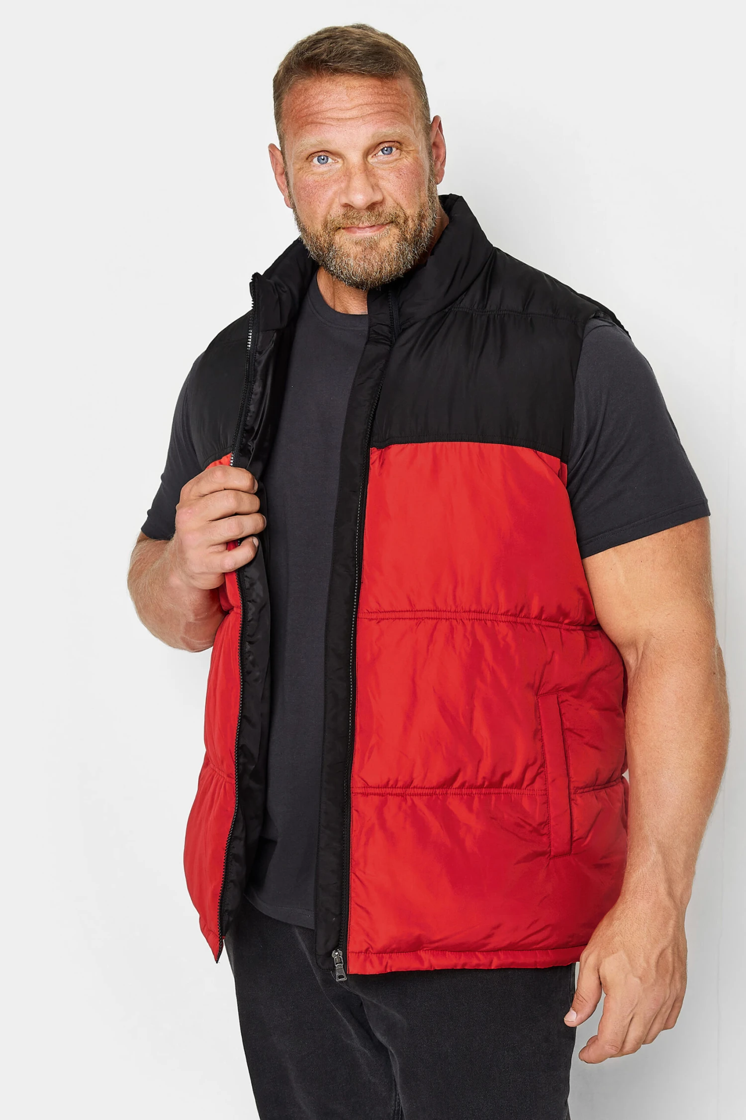 BadRhino Big & Tall Red Colourblock Padded Gilet - Image 2