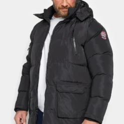 D555 Big & Tall Black Hooded Parka Coat